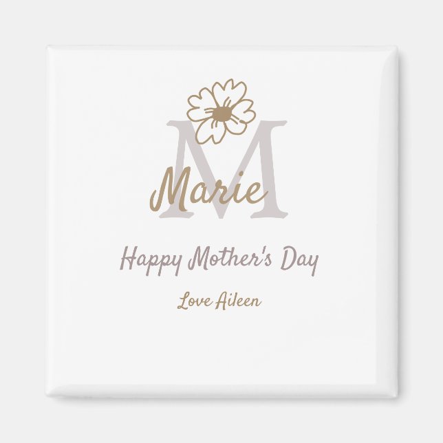 Imã simple minimal mother's day monogram golden gray f (Frente)