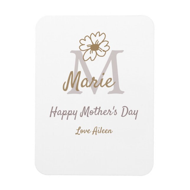 Ímã simple minimal mother's day monogram golden gray f (Vertical)