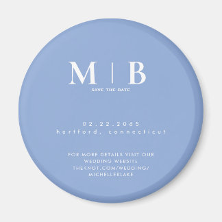 Imã Simple Sky Blue Monogram Wedding Save the Date