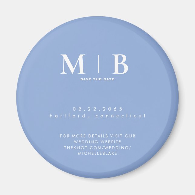 Imã Simple Sky Blue Monogram Wedding Save the Date (Frente)