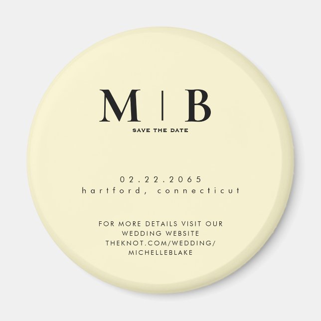 Imã Simple Yellow Monogram Wedding Save the Date (Frente)