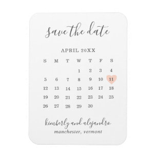 Ímã Simples Calendário Pastel Peach Heart Salvar a Da