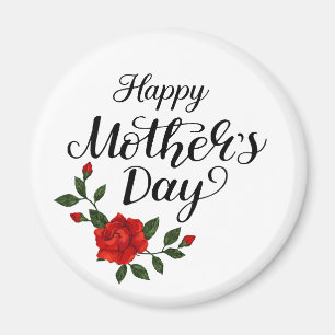 Imã Simples Calligrafia Floral do Dia das Mães Feliz  
