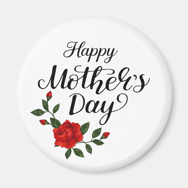 Imã Simples Calligrafia Floral do Dia das Mães Feliz | (Frente)