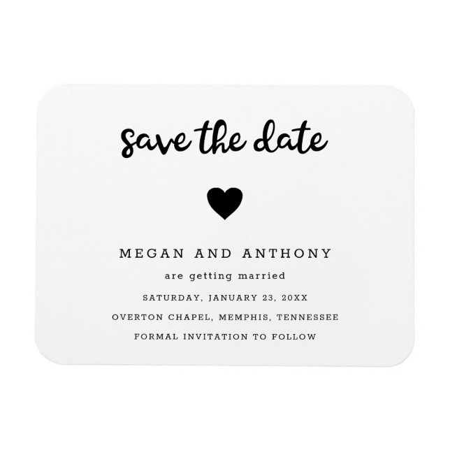 Ímã Simples Coração Moderno Fofo Casamento Salve a Dat (Horizontal)