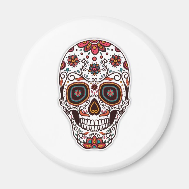 Imã Simples Dia de Muertos Crânio Floral | Magnet (Frente)