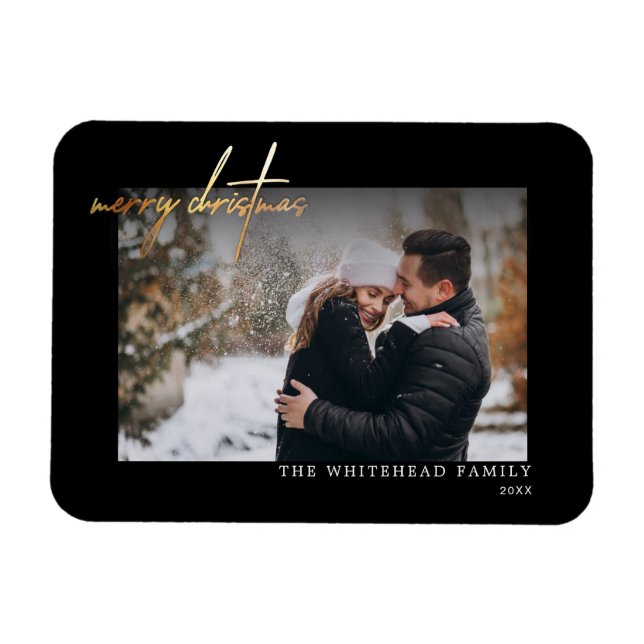 Ímã Simples e Dourado Magneta Preta de Natal Feliz (Horizontal)