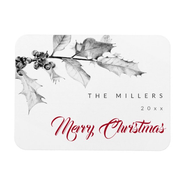 Ímã Simples e Moderno Natal de Holly Branca Negra Dese (Horizontal)