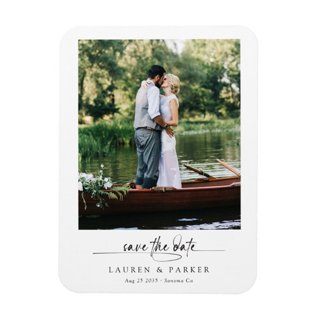 Ímã Simples Elegante Foto Salvar Data Script Casamento (Vertical)