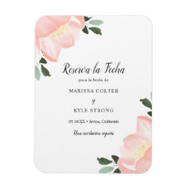 Ímã Simples Floral Blush Pink Espanhol Salve a Data