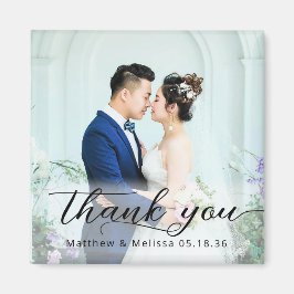 Imã Simples Foto de Casamento com Agradecimento Elegan