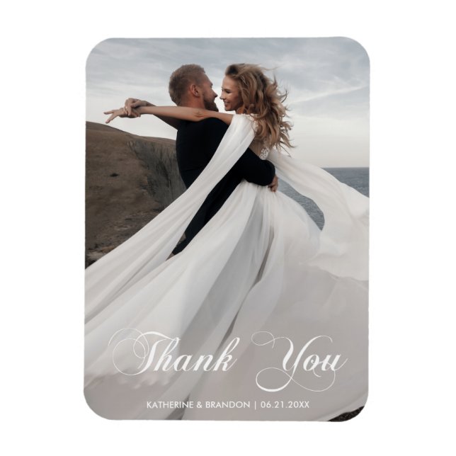 Ímã Simples Fotografia de Casamento Adicionar Nome e D (Vertical)