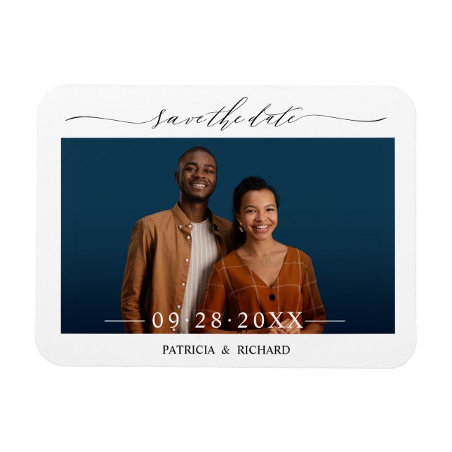 Ímã Simples Fotografia de Casamento com Letra Chic par (Horizontal)
