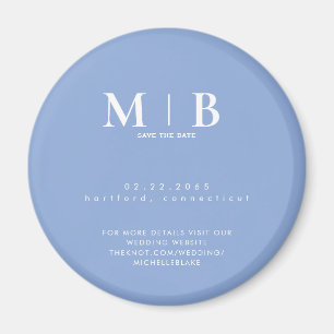 Imã Simples Monograma Azul Céu Casamento Salve a Data