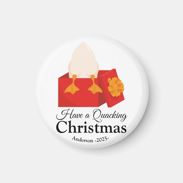Imã Simples Pato engraçado de Natal em caixa vermelha (Frente)