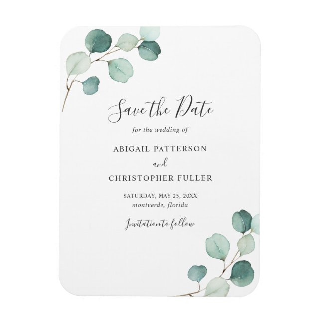 Ímã Simples Save the Date de Casamento com Eucalipto (Vertical)
