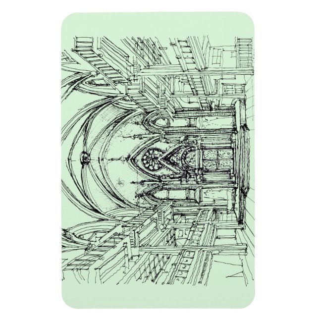 Ímã Sinagoga NYC Gótica Verde (Vertical)