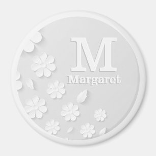 Imã Sinais brancos, florais, gravados, personalizados