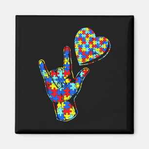 Imã Sinal de Amor Linguagem Autismo Quebra-cabeça Kin