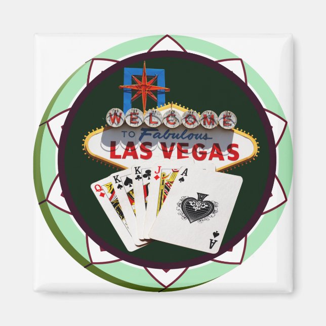Imã Sinal De Las Vegas E Duas Chamadas Poker Chip (Frente)