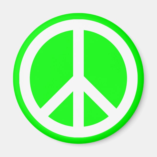 Imã Sinal de Paz Branco sobre Fundo Verde Lima (Frente)