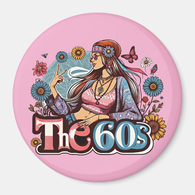 Imã Sinal de paz da menina Hippie pintinho de 1960 (Frente)