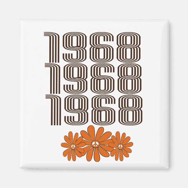 Imã Sinal de Paz Orange Hippy Flower Power de 1968 (Frente)