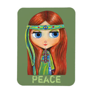 Ímã Sinal de paz verde pequeno bonito da menina do