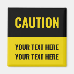 Imã Sinal de precaução - texto personalizado amarelo