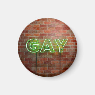Imã Sinal Gay neon de SlipperyJoe's parede de tijolos