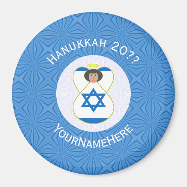 Imã Sinalizador Israelita Anjo Hanukkah Personalizado (Frente)
