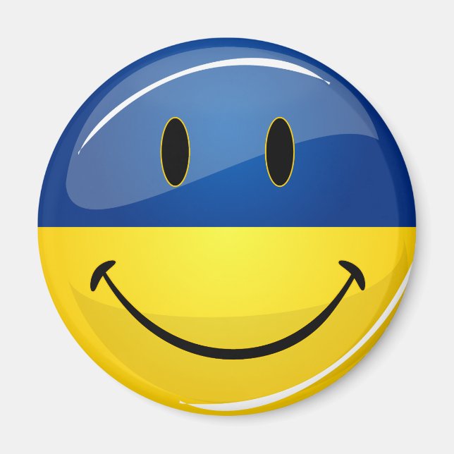 Imã Sinalizador ucraniano redondo sorridente (Frente)
