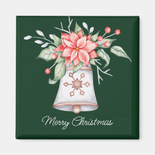 Imã Sino de Natal pastel com poinsettia