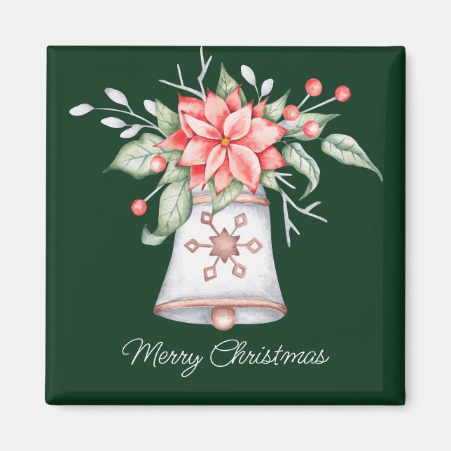 Imã Sino de Natal pastel com poinsettia  (Frente)