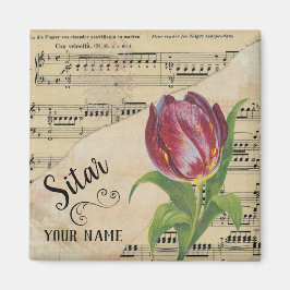 Imã Sitar Tulip Vintage Sheet Music Personalizada