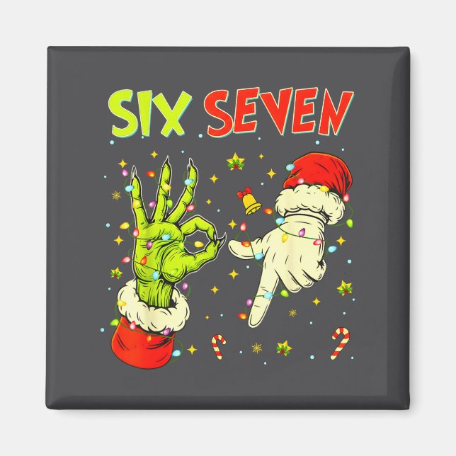 Imã Six Seven 67 Funny Hand-sign Christmas Meme  (Frente)