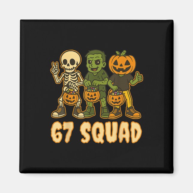 Imã Six Seven 67 Squad Skeleton Pumpkin Halloween Boys (Frente)