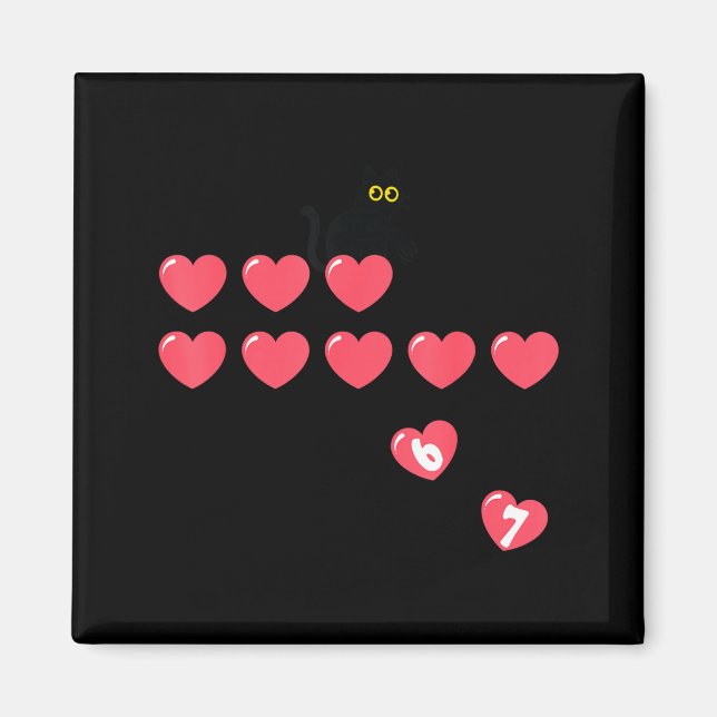 Imã Six Seven Black Cat Knocking Off Hearts Funny 67 V (Frente)