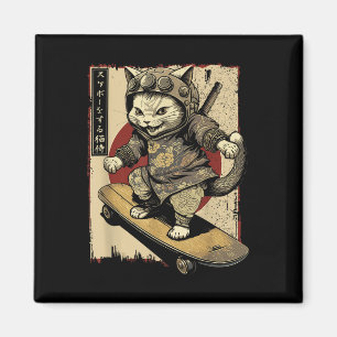 Imã Skateboard Samurai Cat Tattoo Kawaii Ninj