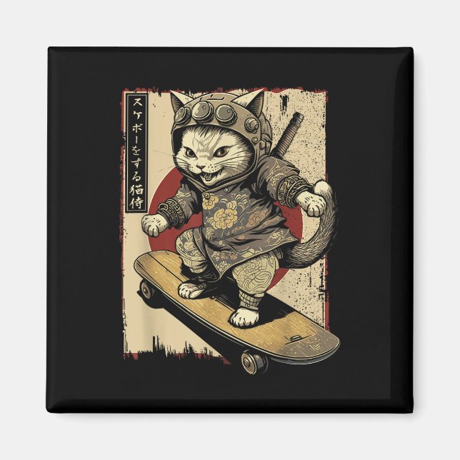 Imã Skateboard Samurai Cat Tattoo Kawaii Ninj (Frente)