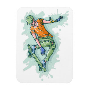 Ímã Skater Voador Colorido, Ilustração Engraçada