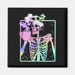 Imã SkelBebendo Café Mulheres Homens Halloween Costu