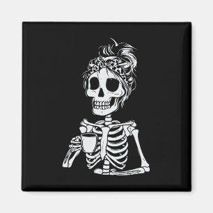 Imã Skeleton Bebendo Café Dia de as Bruxas engraçado S