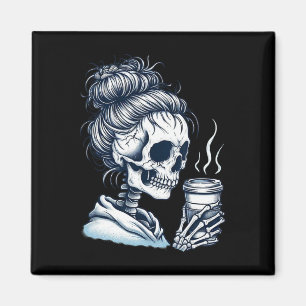 Imã Skeleton Bebendo Café Mensagem de Mulher Arma Dia 