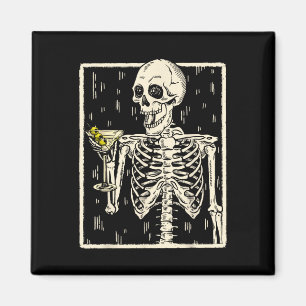 Imã Skeleton Bebendo Martini Tail Retro Halloween Cos