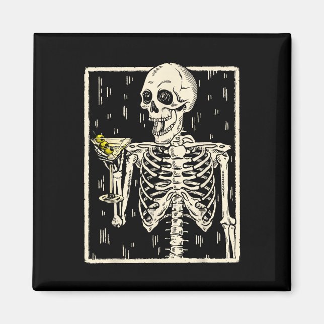 Imã Skeleton Bebendo Martini Tail Retro Halloween Cos (Frente)
