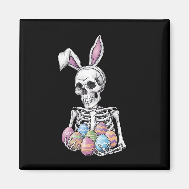 Imã Skeleton Bunny Segurando Ovos De Páscoa Coelho Eng (Frente)