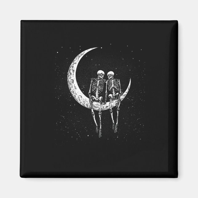 Imã Skeleton Casal Na Lua Diversão Do Dia Das Bruxas (Frente)