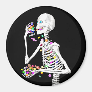 Imã Skeleton comendo balas de Halloween