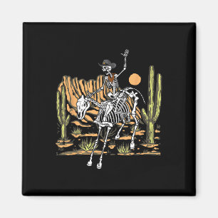 Imã Skeleton Cowboy Andando Cavalo Halloween Rider Cos